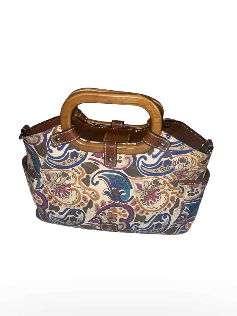 Relic Vintage Paisley Canvas Boho Satchel Bag Wood Handles
